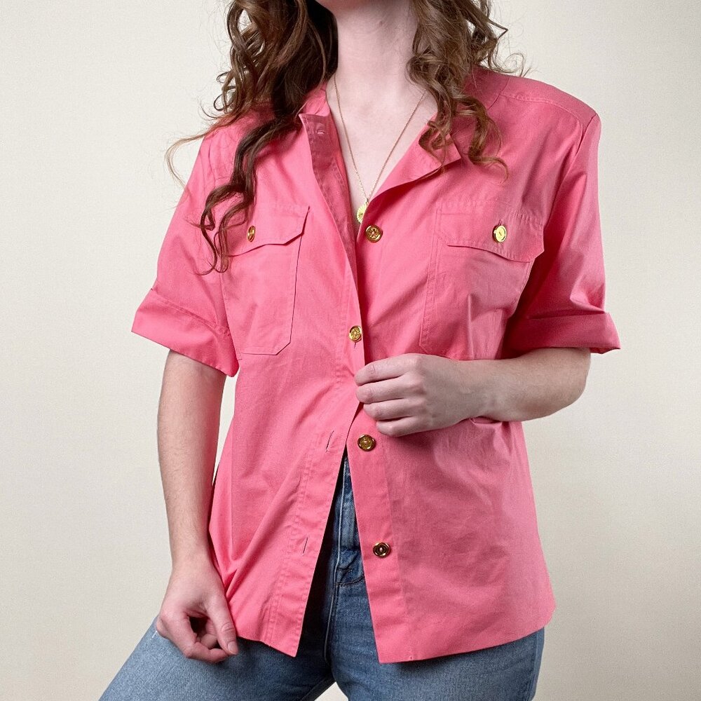 Vintage Celine Paris French Short Sleeve Button Up Down Blouse Shirt Relaxed Fit - Picture 4 of 8
